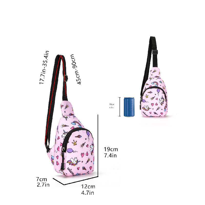 Bolsa tiracolo infantil, pequena para esportes de viagem ao ar livre, bolsa casual no peito, impressão de moda 19cm