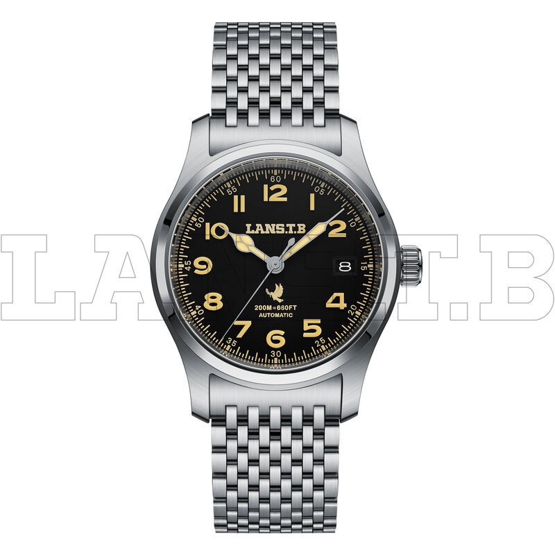 LANSTB-Relógios militares vintage para homens, relógio de pulso mecânico automático, aço inoxidável de luxo, relógio de mergulho 200m