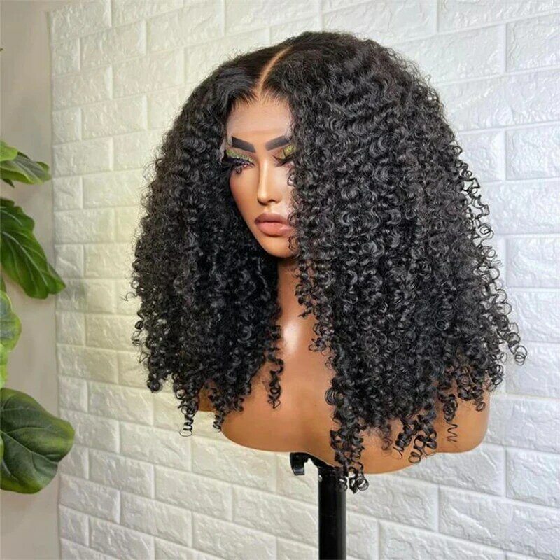Natural Black 26“ 180Density Glueless Soft Long Kinky Curly Lace Front Wig For Women BabyHair Preplucked Heat Resistant Daily