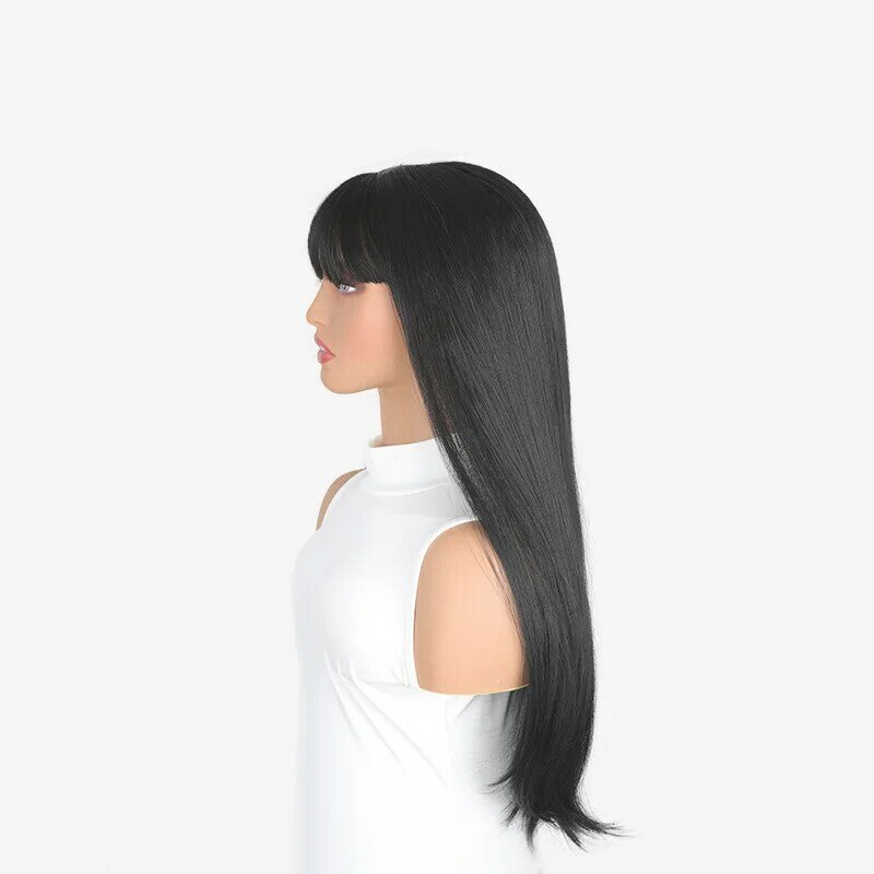 SNQP 70cm parrucca lunga per capelli lisci neri nuova parrucca per capelli alla moda per le donne fibra ad alta temperatura resistente al calore per feste Cosplay quotidiane