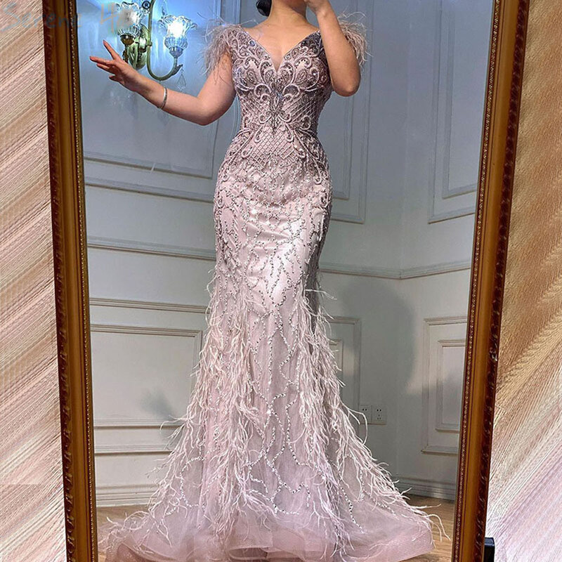 Luksusowa dubajska arabska damska cekinowa długa suknia wieczorowa 2024 suknie na bal maturalny pióra eleganckie koraliki weselne wizytowe