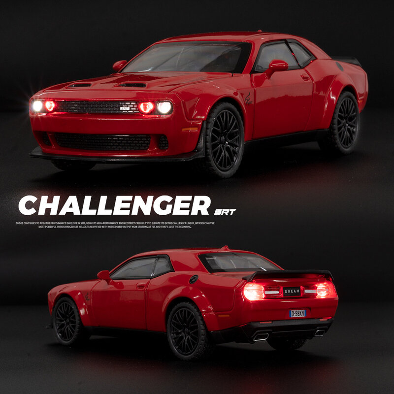 1:32 Dodge Challenger Hellcat Redeye Model mobil otot logam campuran suara dan cahaya mainan anak-anak koleksi hadiah ulang tahun