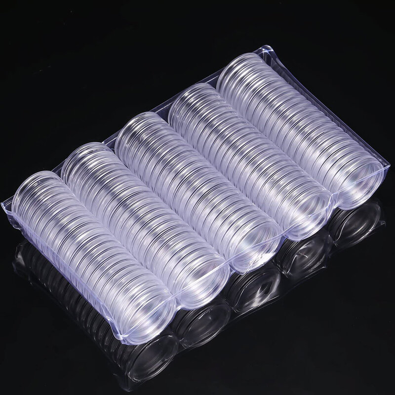 100/200Pc 18-33Mm Muntcapsules Houder Doorzichtige Ronde Plastic Muntcontainer Case Transparant Verzamelbare Munt Opslag Geschenkdoos