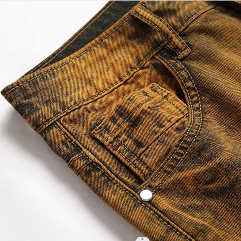2024 nowych modnych, bawełnianych dziurawe dżinsy casualowych jeansów z prostymi Retro, pofałdowane męskie spodnie ulicznych spodnie dżinsowe Hip-hopowych