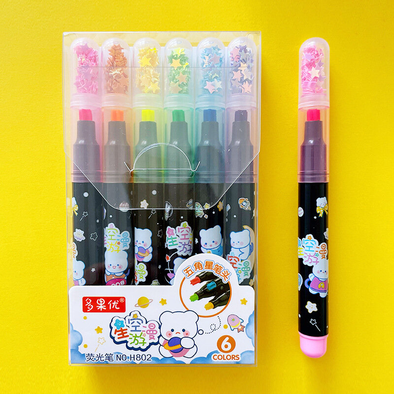 6 Colors/set Kawaii Star Highlighter Pen Candy Color Cute Stamper Pen Hand account Student gifts School Stationery Supplies