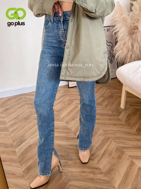 GOPLUS Quần Lửng Jeans Nữ Cao Cấp Quần Jean Dạo Phố Denim Xanh Sáng Quần Vintage Chia Loe Quần Nữ Hàn Quốc Pantalon Femme