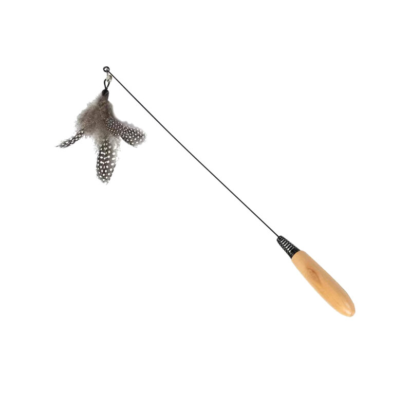 Cat Toy Cat Stick Natural Feather with Solid Wood Handle and Steel Wire Combination Cat Stick