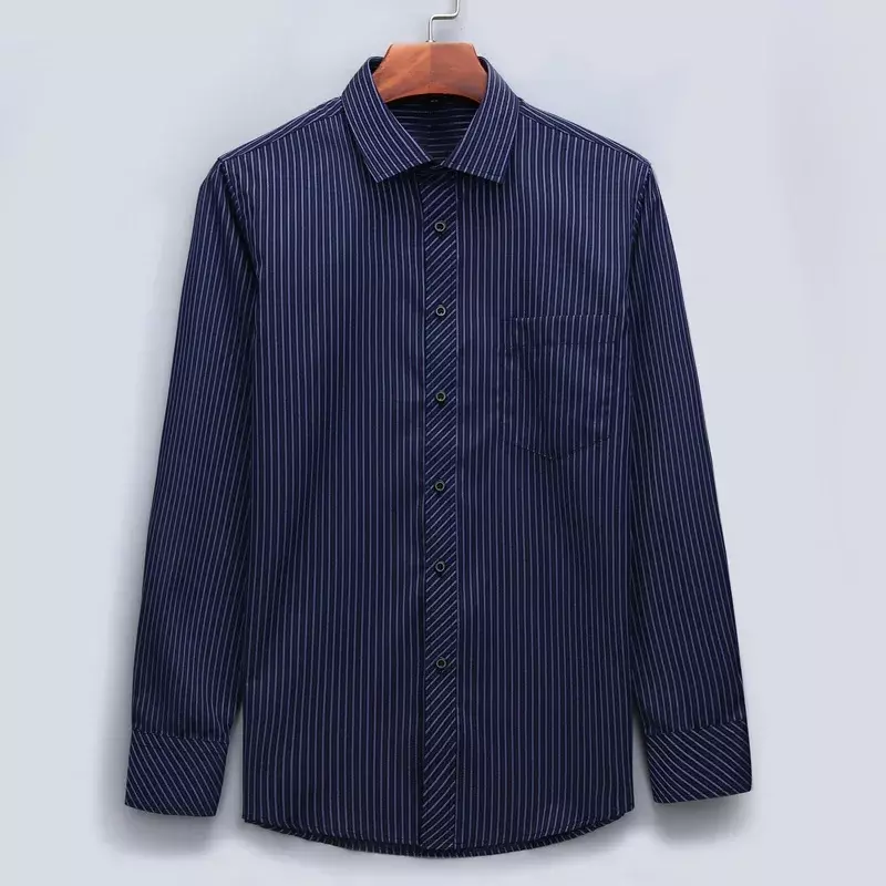 Качественные деловые рубашки для мужчин, размеры от S до 8xl, полосатые приталенные рубашки с длинным рукавом, не требующие глажки, саржевая мужская одежда