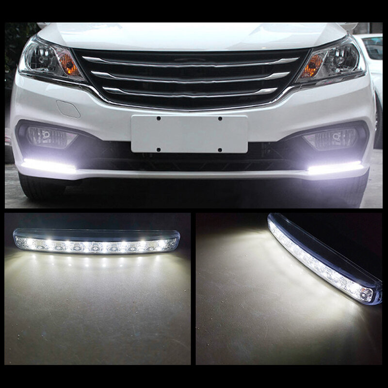 1Pc Universal Car LED Light 12V 8 LED Car Daytime Running Warning Lamp Car Driving Light Super Bright White Light Auxiliary Lamp