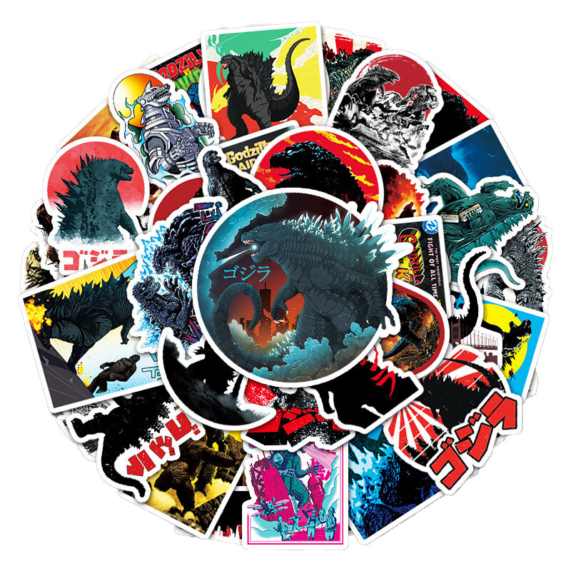 50 pegatinas de Graffiti de dibujos animados de Anime Monster Godzilla, pegatinas decorativas para computadora portátil, motocicleta, monopatín, coche, taza de agua, pegatina impermeable