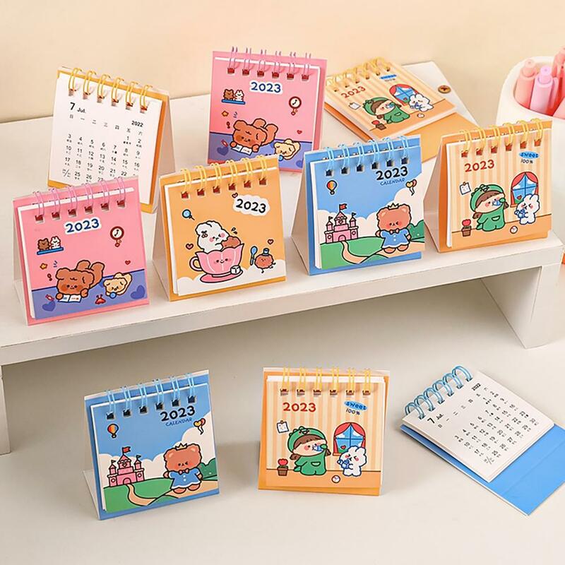 Kalendarz biurkowy lekki Mini kalendarz elastyczny dekoracyjny przydatny 2023 śliczny kreatywny gładka strona toczenie Mini kalendarz biurkowy