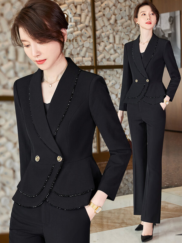 Setelan pakaian kerja wanita, Blazer dan rok profesional, ramping Formal, elegan, mode musim gugur, pakaian bisnis wanita