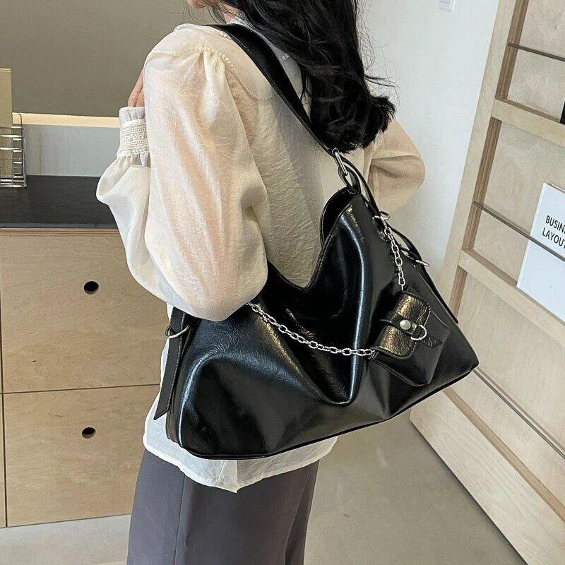 Tas kurir kulit lembut kapasitas tinggi tas bahu wanita perak mewah Tote dengan dompet koin Mini tas tangan serbaguna cantik