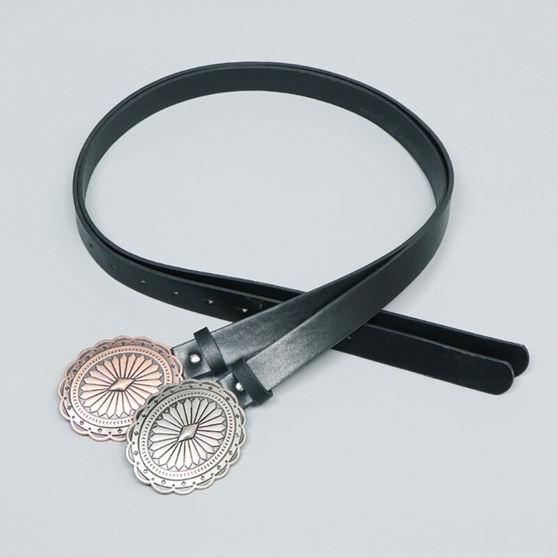 Cinturón de hebilla con patrón en relieve Vintage para adultos, cinturón delgado de PU, correas de cintura ajustables