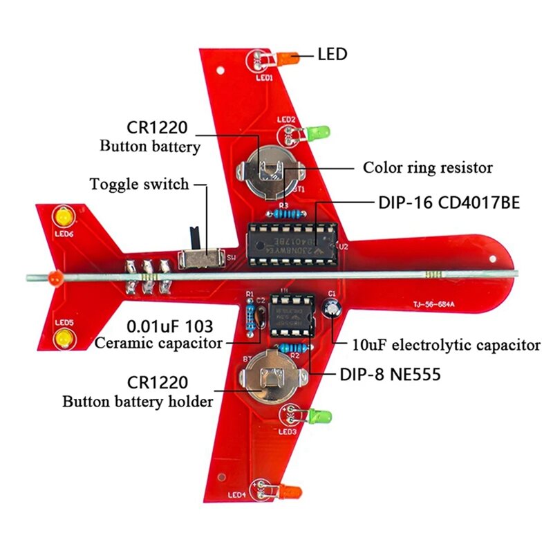 Sirkuit Flash pesawat kecil Cd4017, bagian papan sirkuit Kit produksi elektronik lampu aliran