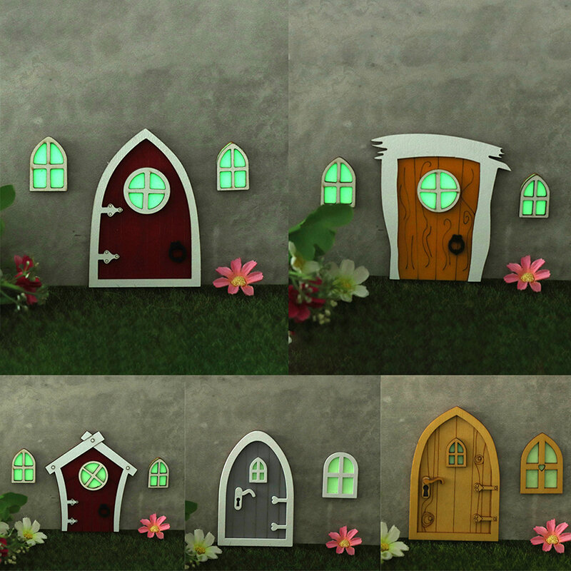 DIY drewniany wróżka Elf drzwi zestaw do rękodzieła świąteczna dekoracja drzwi Vintage miniaturowy bajkowy ogród wystrój akcesoria do domku dla lalek