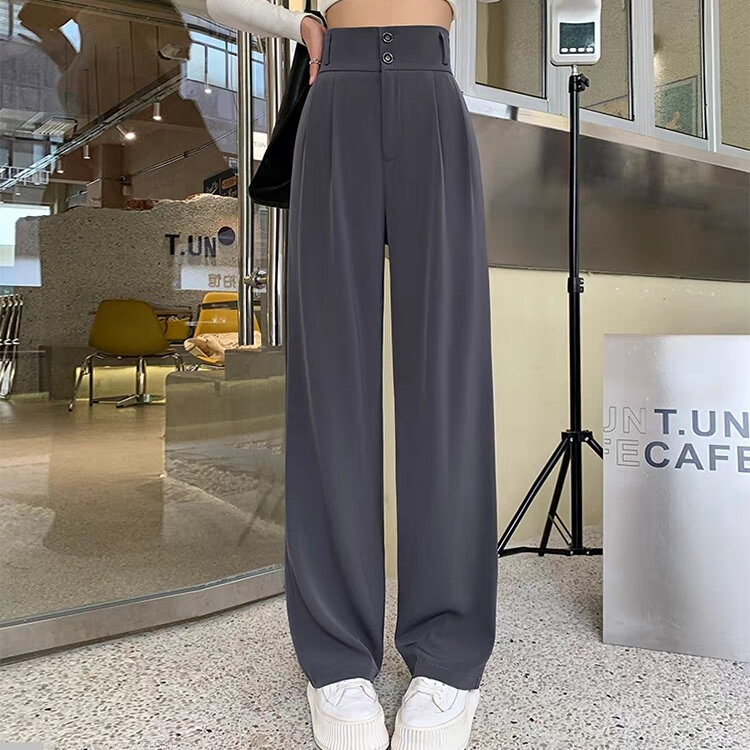 2023 New Women Spring Autumn Korean Chic Loose Solid Suit Pants Long High Waist Casual Female Wide Leg Trousers Clothing S02