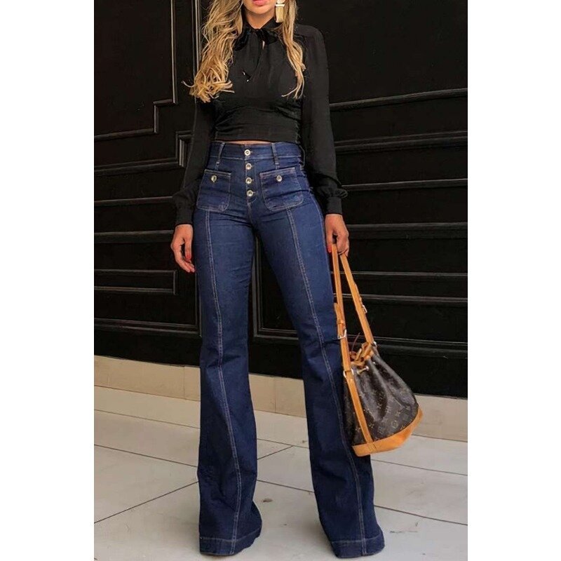 Женские джинсовые брюки в стиле ретро, облегающие брюки из денима с высокой талией и прострочкой, весна-лето 2024