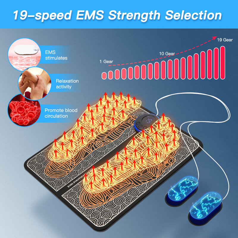 EMS Foot Massager Electric Massage Mat for Feet Pain Relief Tens Electrostimulator Pad Muscle Stimulator Salud Blood Circulation