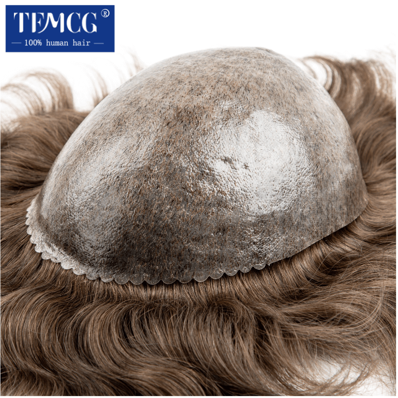 Rambut palsu dasar kulit penuh pria prostesis rambut palsu tahan lama untuk pria 100% sistem rambut manusia alami prostesis pria