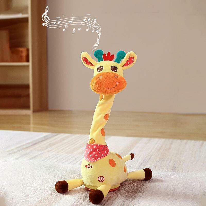 Canto de jirafa de peluche para niños pequeños, interactivo electrónico juguete, suave, de felpa, se ilumina y repite
