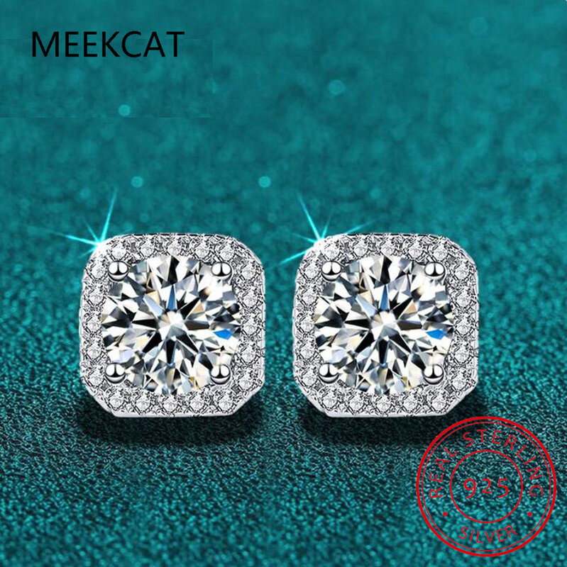 Real 0.5-1 Carat D Color Moissanite Stud Earrings For Women 100% 925 Sterling Silver Sparkling Earring Wedding Jewelry