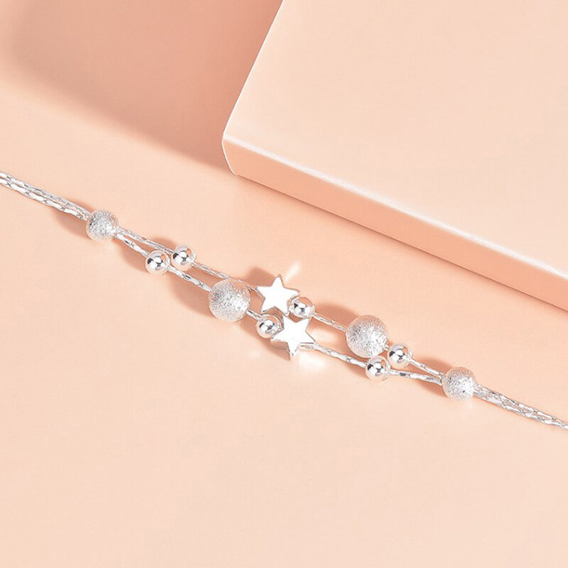 Gelang bandul manik-manik perak Sterling 925 untuk wanita, gelang rantai bulat mode mewah kualitas perhiasan aksesori Natal