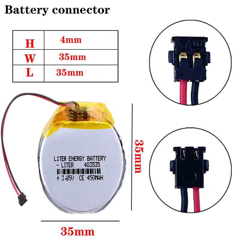 Finow X3 Finow X5 Replace Lem5 with Plug Connector 3.85V 403535 450mah Rechargeable Li Polymer Round Battery Smart Watch CB 9g