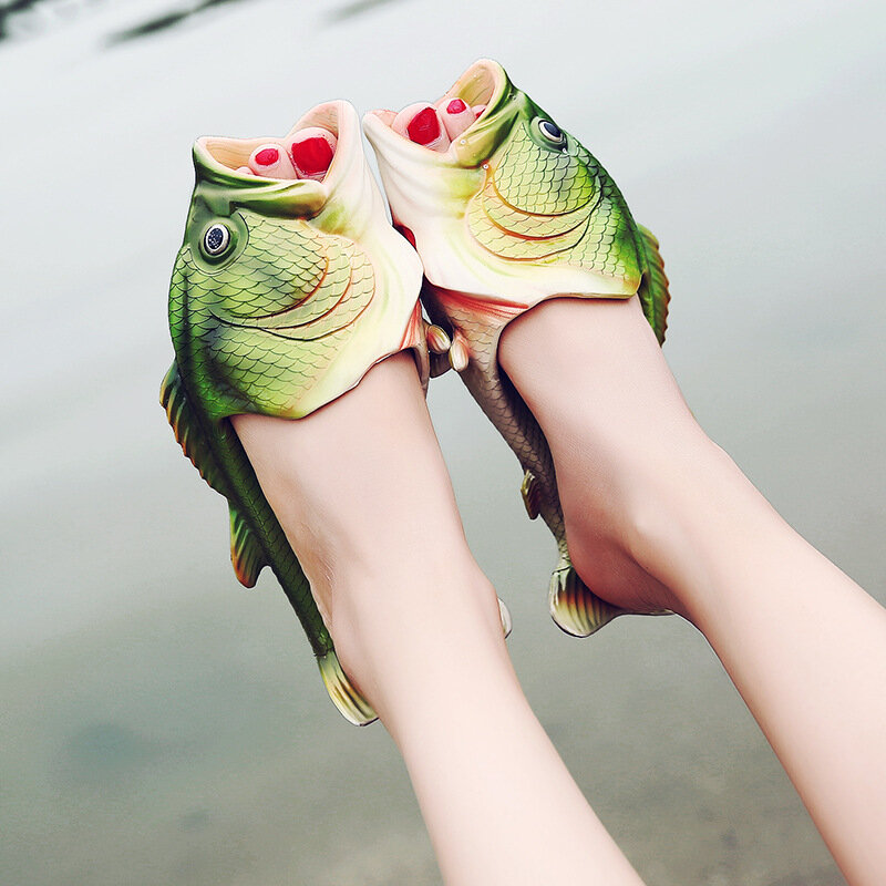 Шлепанцы унисекс пляжные в форме рыбы, дизайнерские сланцы, забавные сандалии с потертостями в форме животных, для улицы, летние Тапочки