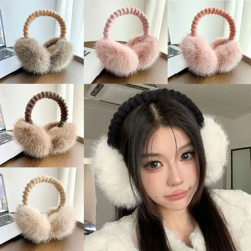 Cold Protection Ear Muffs Fashion Solid Color Soft Plush Ear Warmer Foldable Earflap Ear Cover Women