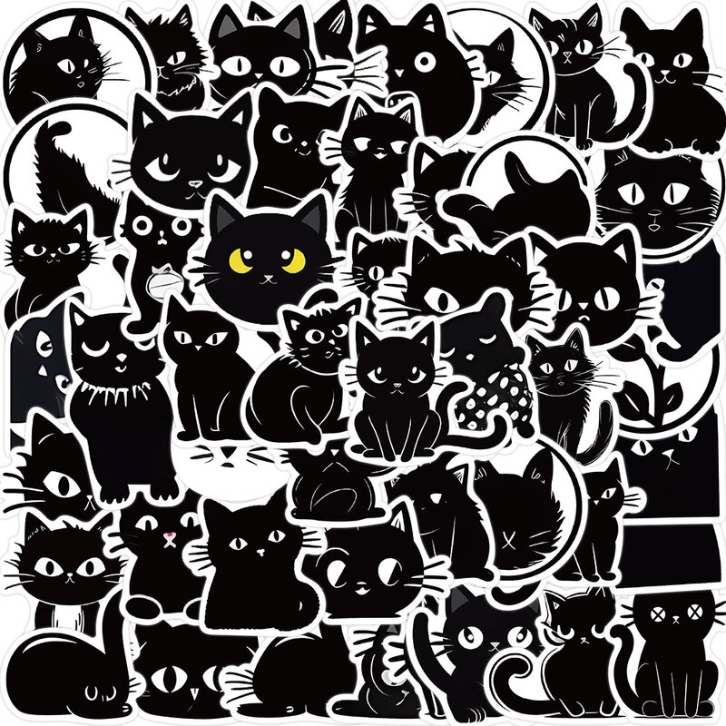 สติกเกอร์การ์ตูนแมวสีดำลายกราฟฟิตี10/30/50ชิ้นสติกเกอร์ติดผนังรูปสัตว์กระเป๋าคอมพิวเตอร์สำหรับทำมือ