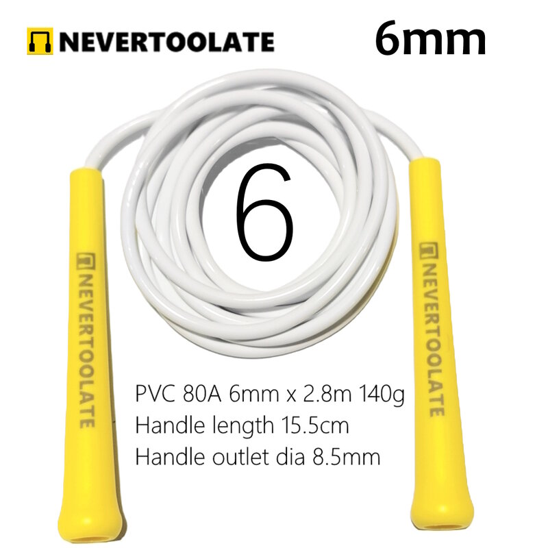 Cuerda de saltar de PVC, herramienta de NEVERTOOLATE de buena calidad, mango medio-largo, 140g, 6mm, temperatura baja y media, 60A, 80A de diámetro, 15,5 cm