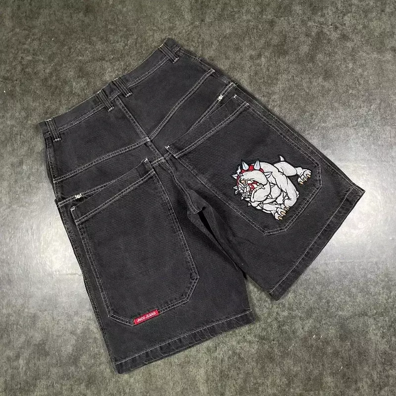 Y2K Hip Hop JNCO workowate dżinsy jeansowe spodenki vintage wzór mężczyźni kobiety letnie nowe Harajuku gotyckie męskie szorty do koszykówki Streetwear