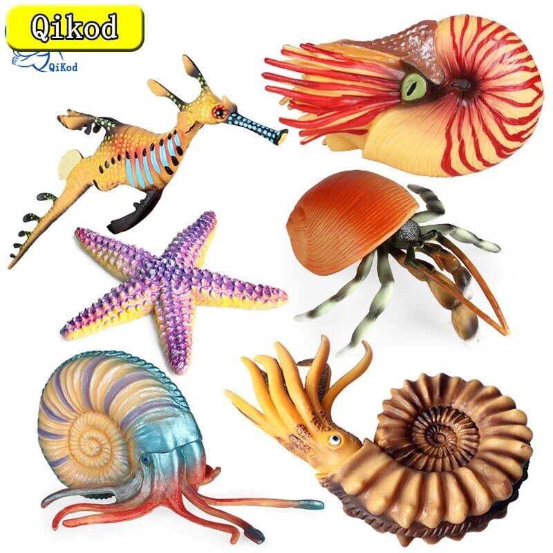 바다 생물 해양 동물 모델 해마 불가사리 노틸러스 소라게 액션 피규어, 어린이 교육용 장난감 수집, 신제품