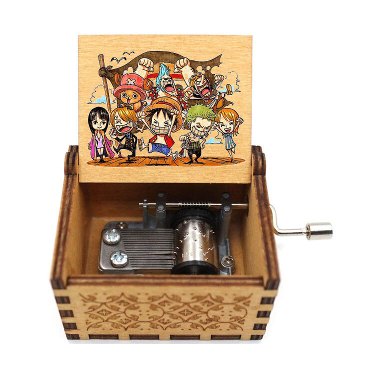 Anime One Piece Music Box Wooden Hand-cranked Music Box for Children Funny Creative Toys Home Decorations