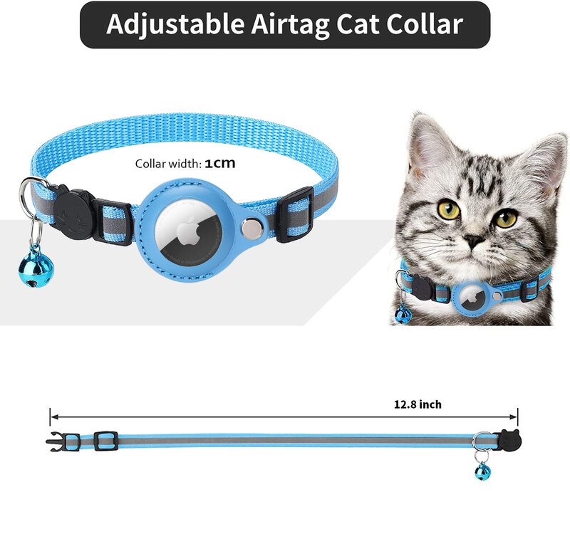 Airtag Tracker para Apple, Anti Lost Pet Locator, Cat Reflective Bell Collar, Adequado para Apple, 2021