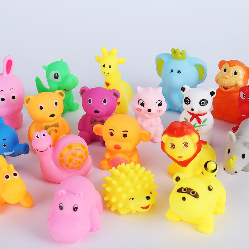 10 개/대 귀여운 동물 수영 물 장난감 어린이위한 부드러운 고무 플로트 짜기 아기 목욕 장난감에 대 한 삐걱 거리는 입욕 장난감