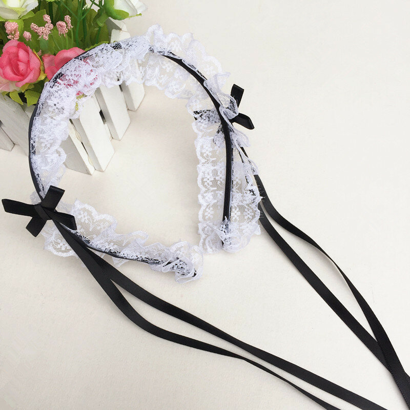 2022 Japanese Lace Bow Ribbon Lolita Headdress Ears on The Head Headband Lolita Maid Anime Cosplay Hair Accessories