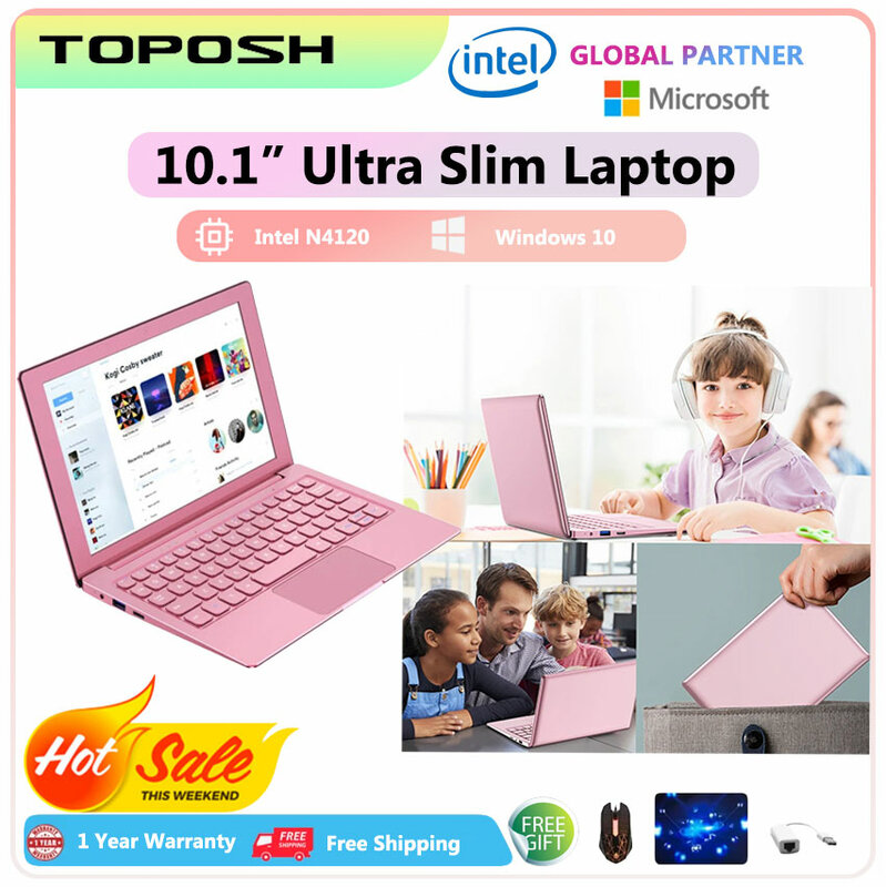 Protable 10.1 "Utra Slim laptopy Windows 10 komputer przenośny PC Mini studenckie biuro uczące się Netbook N4120 8GB 1TB SSD