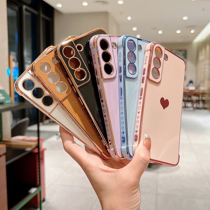Coque de téléphone avec motif coeur d'amour pour Samsung Galaxy, placage de luxe, S24, S22, S23 Ultra, S21, S20, S23 FE, A52, A53, A13, A54, A14