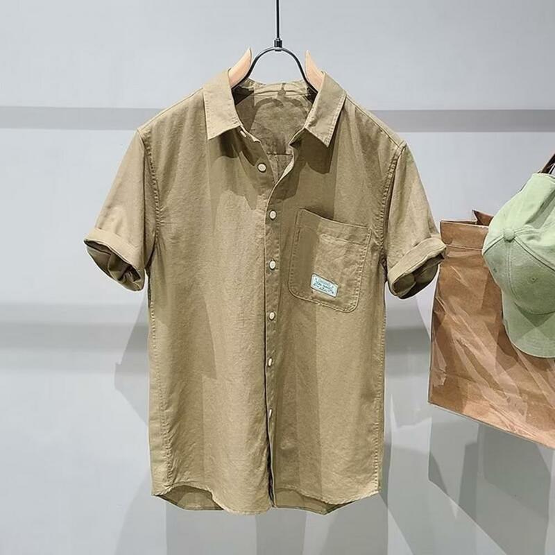 Koszula męska solidny kolor koszula stylowy męski letni sweter z kieszeń na piersi bluzką na dojazdy luźny krój solidny kolor koszula