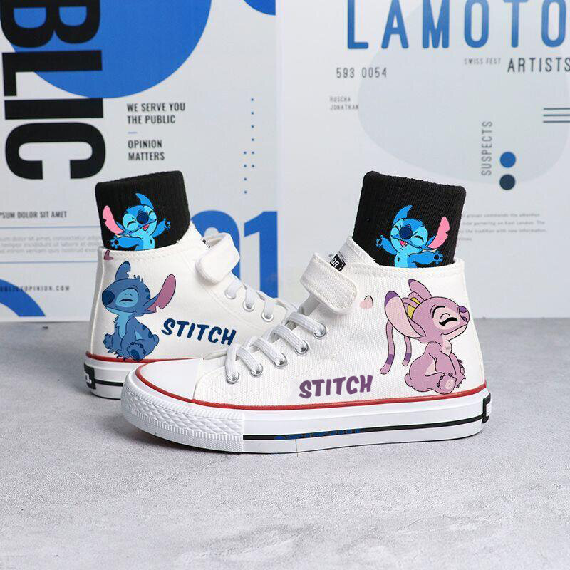 Sepatu Kanvas Anak-anak Lucu Sepatu Olahraga Disney Kartun Lilo & Stitch Sepatu Sneakers Cetak Modis Anak-anak Sepatu Tenis Anak Laki-laki Perempuan