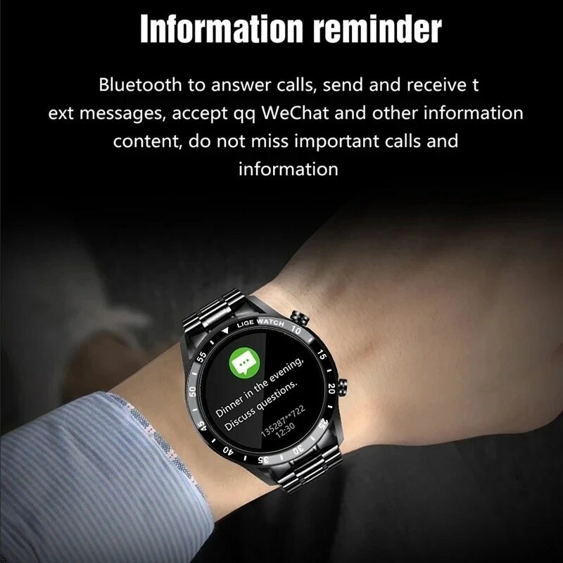 LIGE-Relógio Inteligente Masculino, Full Circle Touch Screen, Bluetooth Call, Impermeável, Atividade Esportiva, Relógio de Fitness, Caixa, 2024