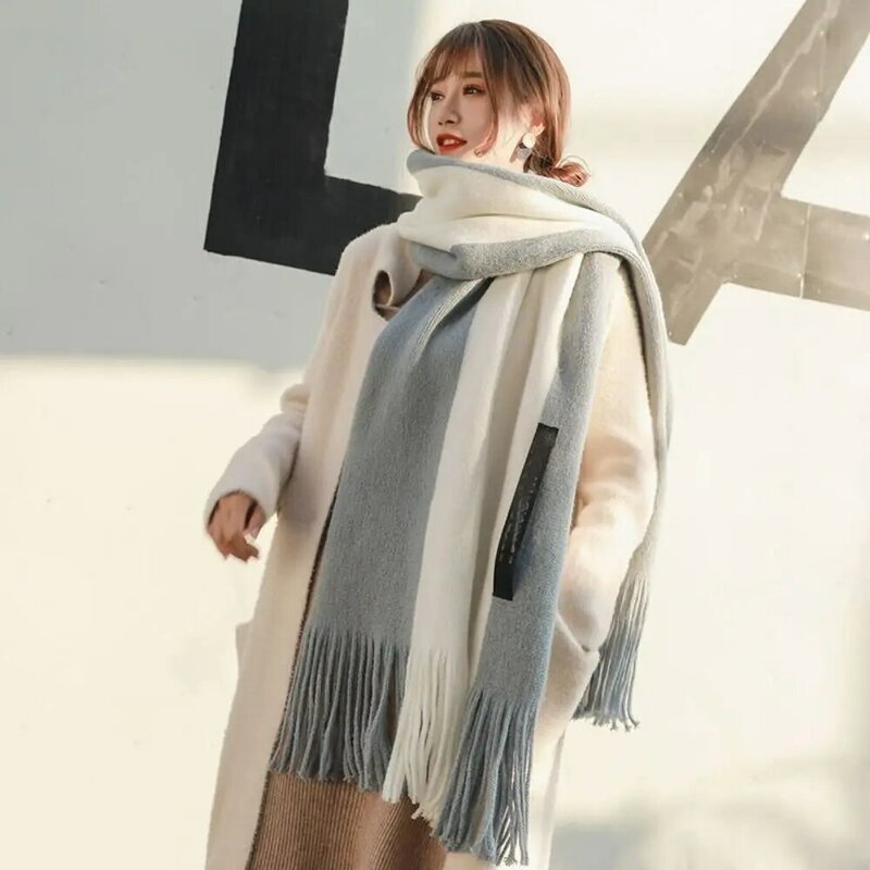 Warm Women Scarf Pashmina Winter Soft Long Fringe Scarves Contrast Color Thickened Cashmere Shawls Girls