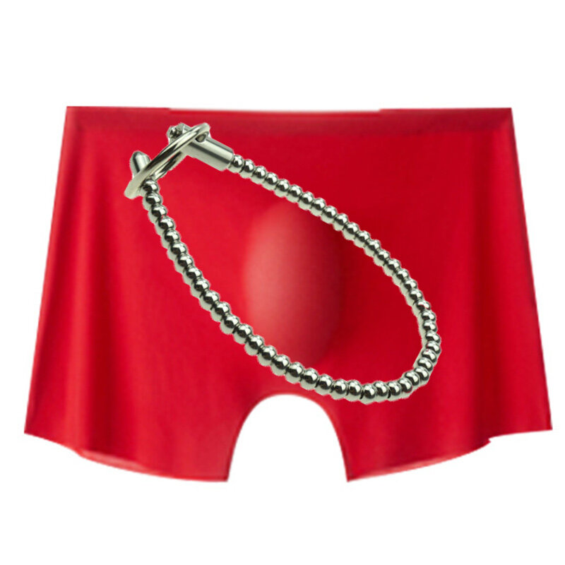 Dispositif de chasteté flexible pour sous-vêtements pour hommes, trou avant, perles côtelées avec anneaux, outils d'exercice en acier inoxydable, boxeurs