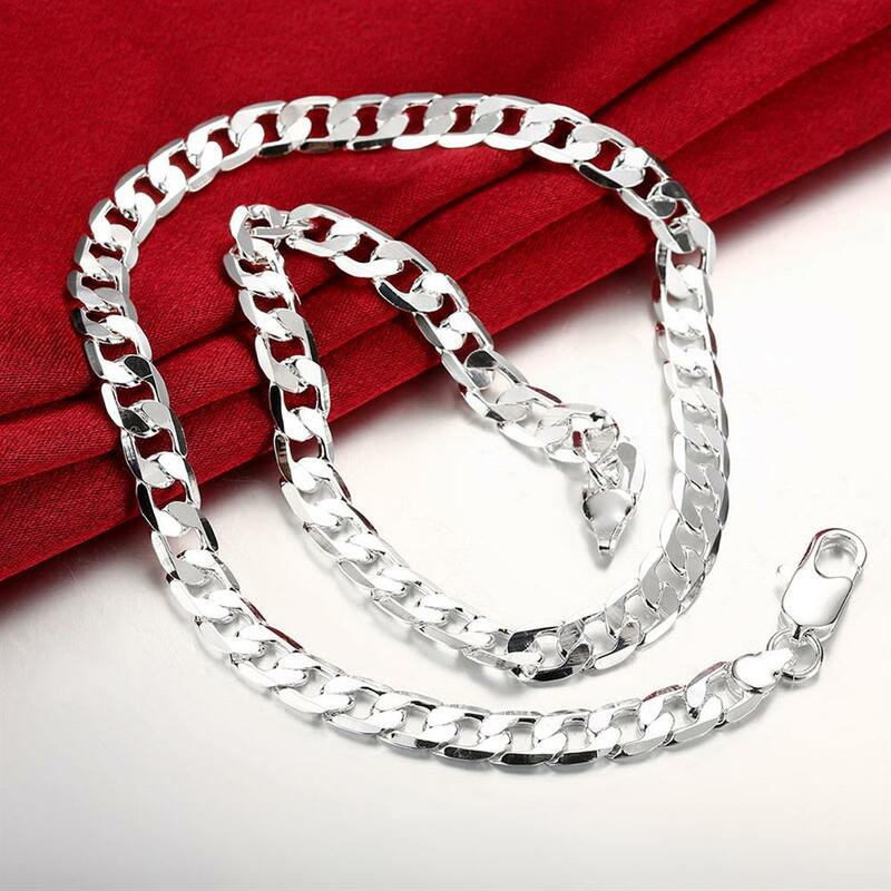 KCRLP 925 Sterling Silver Classic 8mm geometry Necklace chain for woman Men charm fashion wedding party Jewelry Holiday gifts