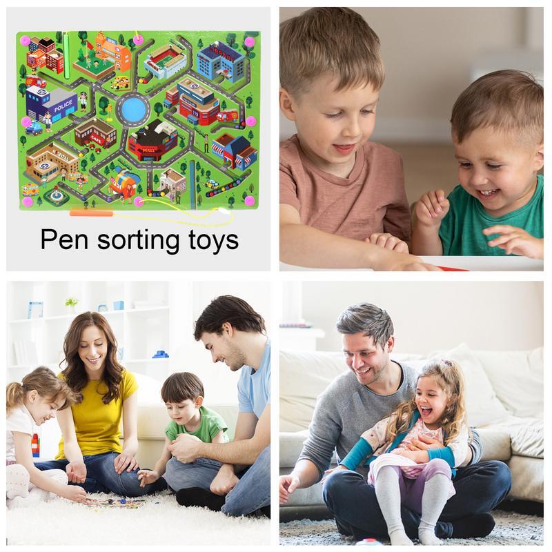 Mainan penyortiran warna labirin magnetik warna & angka labirin belajar menghitung papan Puzzle untuk 3 anak laki-laki perempuan Motor halus