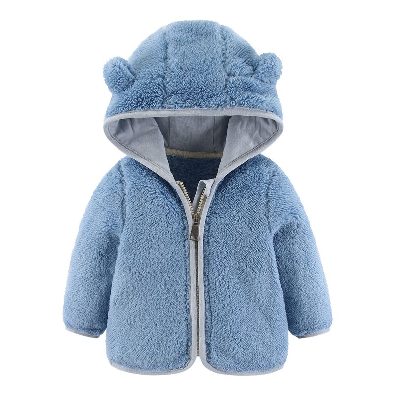 Casaco de lã infantil com orelhas de urso, manga comprida, casaco quente, roupas de bebê, primavera e outono, 0-3 anos