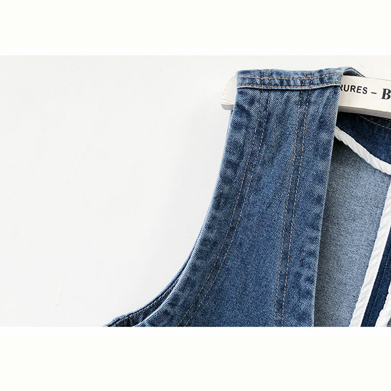 Colete jeans curto casual feminino, top sem mangas, moda versátil, novo, primavera e outono, 2024