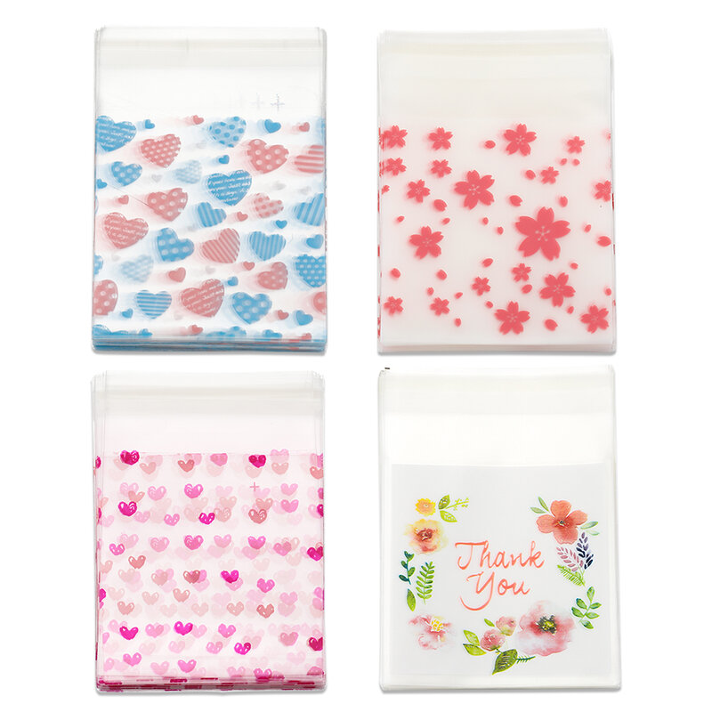 Bolsas de plástico transparente con forma de corazón para joyería, bolsas autoadhesivas de 7x7cm para regalo, dulces y galletas, 100 unidades/50 unidades